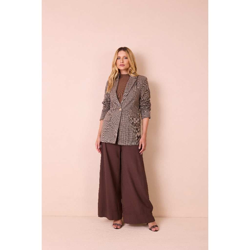 Blazer Feminino Reto Lorena Slim e Plus Size Ponto Espiga Elegante para Trabalho ou Casual