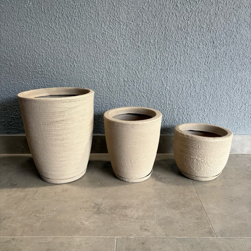 Kit 03 Vasos para Planta Flor Casa Jardim Varanda Coluna Bojo Escovada em Polietileno com prato coletor
