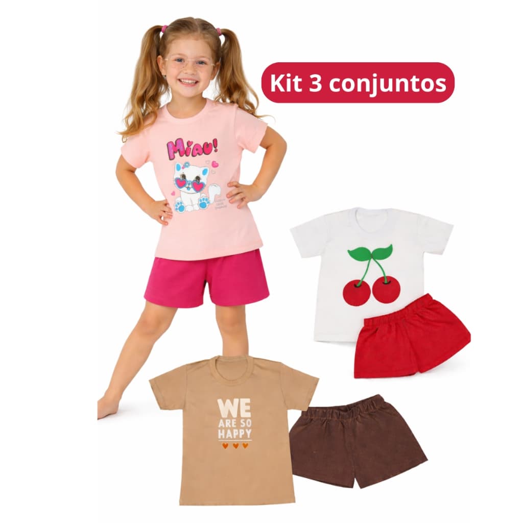 Kit 3 conjuntos infantil feminino- roupa menina conjunto confortável SORTIDO kit 6 peças.