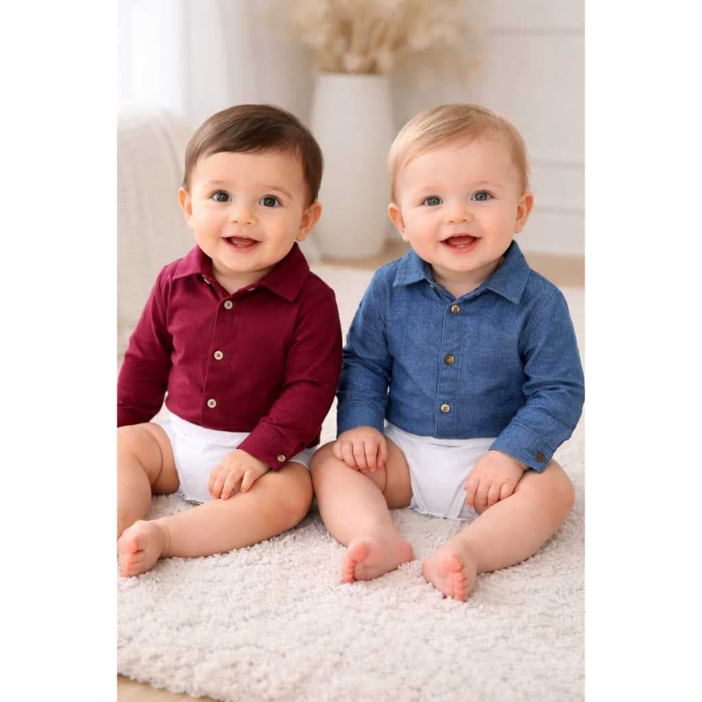 Body Social Bebê Manga Longa Camisa Cores Diversas PMG Elegante para Festa ou Ensaio