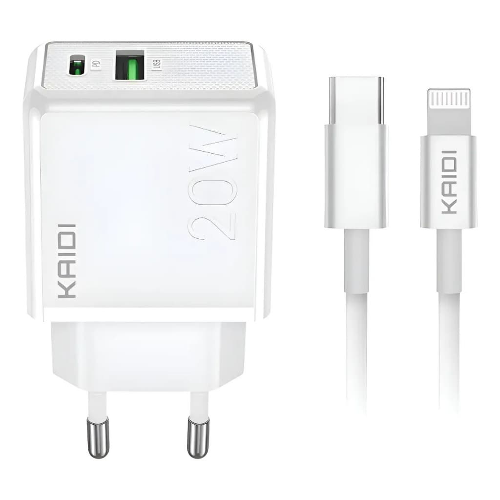 Carregador Turbo 20w 2 Usb Pd Tipo C Para Iphone 11 12 13 14 KAIDI ORIGINAL KD-670CL