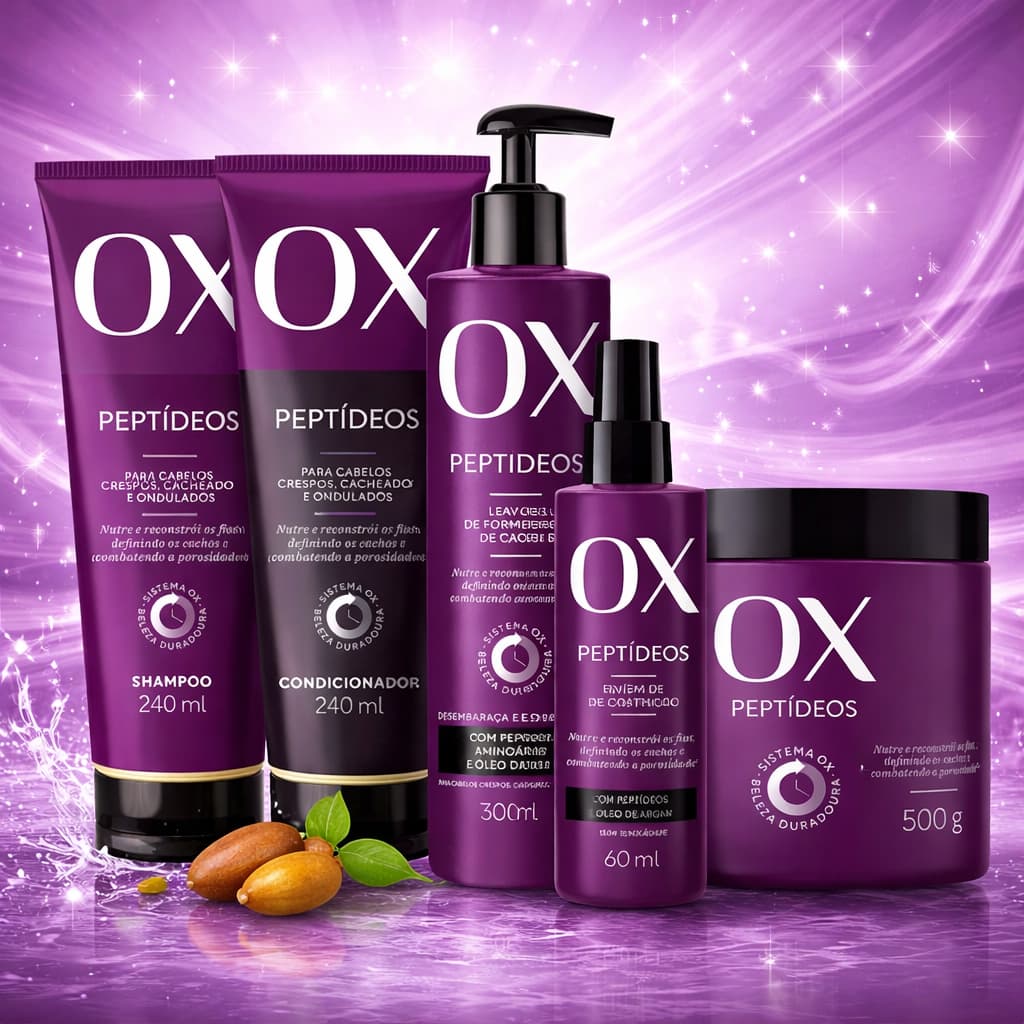 Kit OX Peptídeos Completo (5 Itens)  - Shampoo, Condicionador, Máscara Fluido e Leave-in