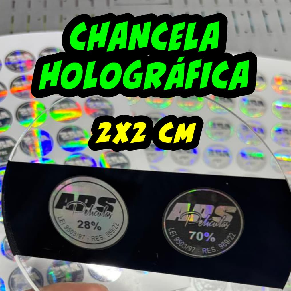 Chancela holográfica para Película de Insulfilm Retroverso 2x2 cm - Adesivos Etiquetas Rótulos