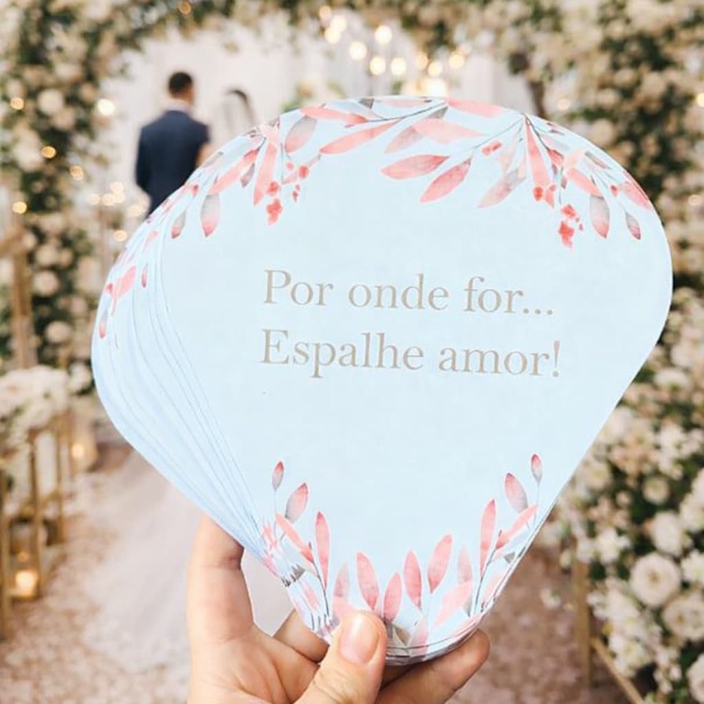 50|80 Ventarolas Personalizadas (leque de papel) com Nome do Casal + Cor das Flores + Escrita + Data para Casamento