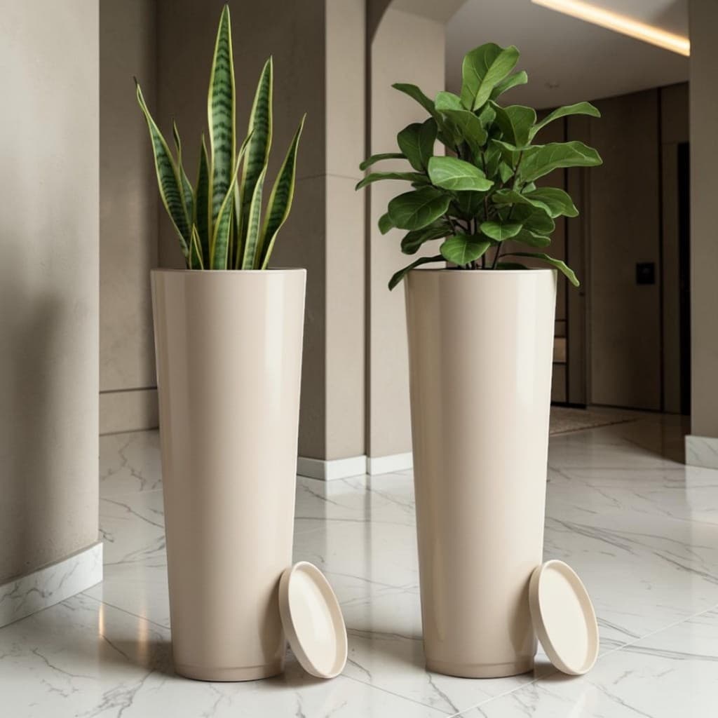 KIt 2 Vaso Decorativo Ibiza Luxo Grande 72x26 cm para Plantas Marmorizado Moderno
