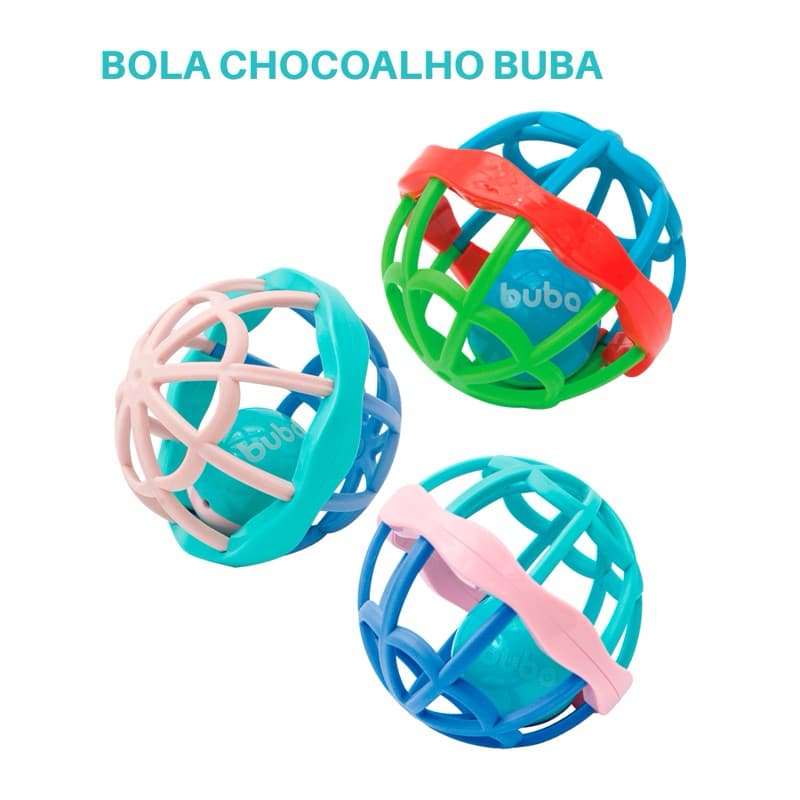 Chocalho Bola Sensorial Buba Colorido Macio + Mordedor + Som | Livre de BPA | Estimula o Desenvolvimento do Bebê