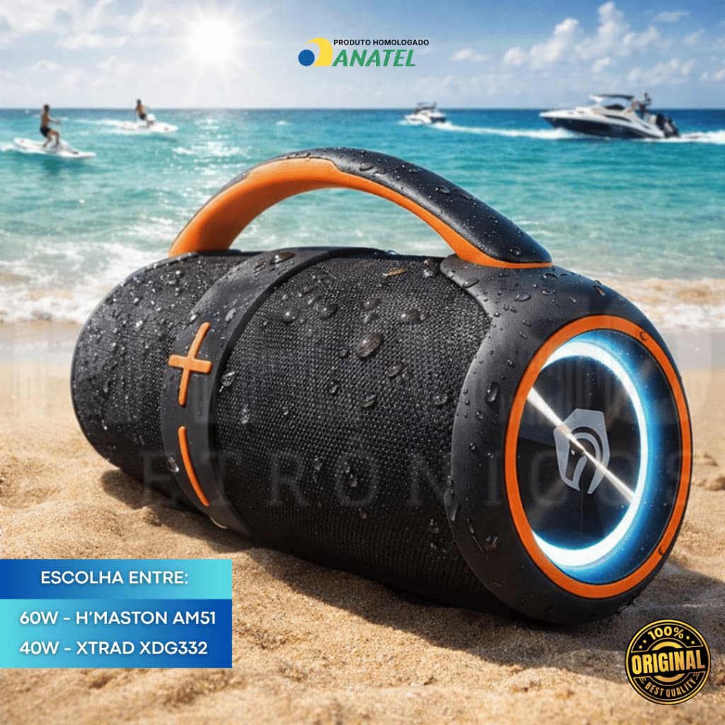 Caixa De Som 60W/40W RMS Bluetooth Portátil À Prova d'Água Rádio FM TWS Cartão TF ALTA POTÊNCIA