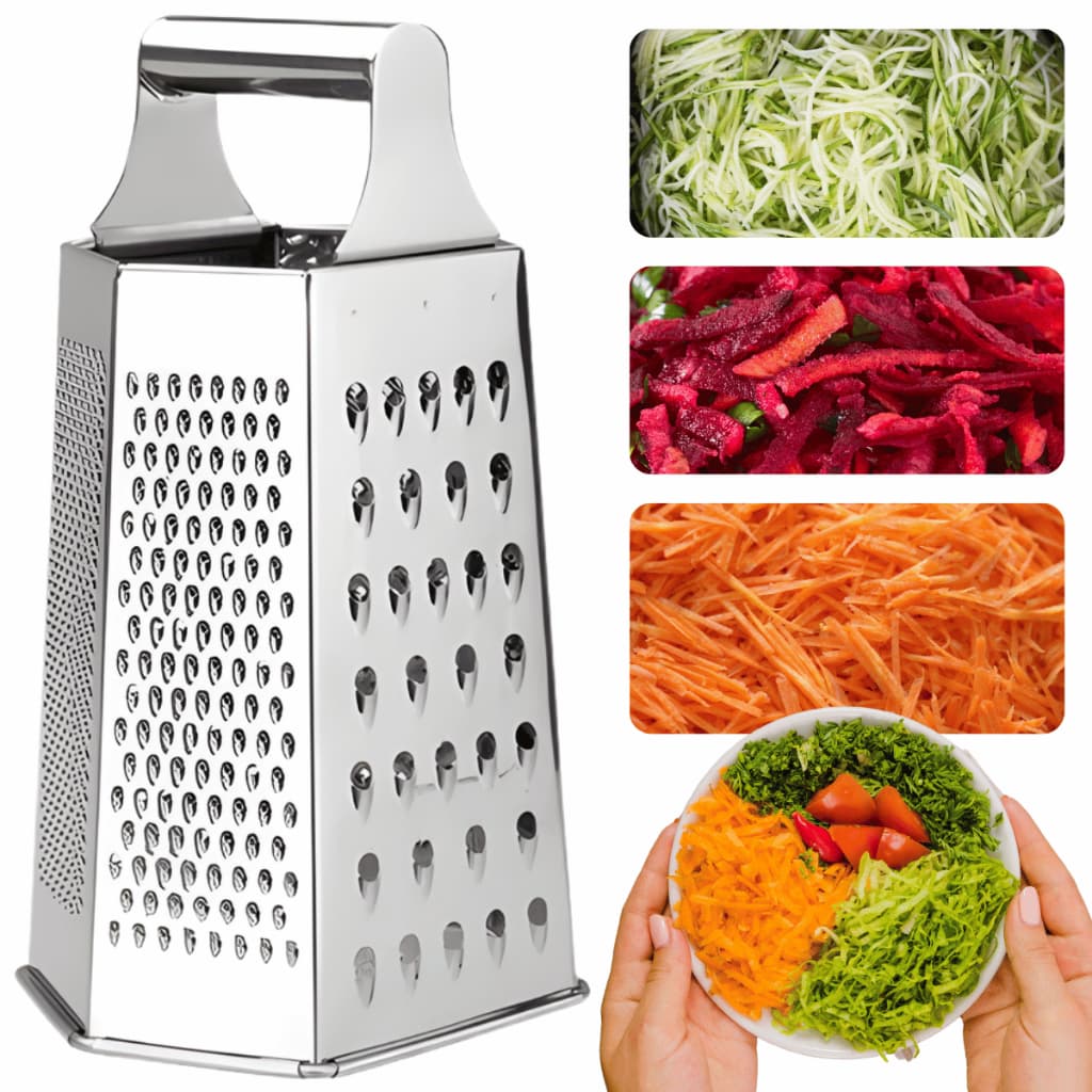 Ralador Inox 6 Faces Manual Com Alça Auxiliar Ralar Queijo Legumes Verduras Cozinha Profissional