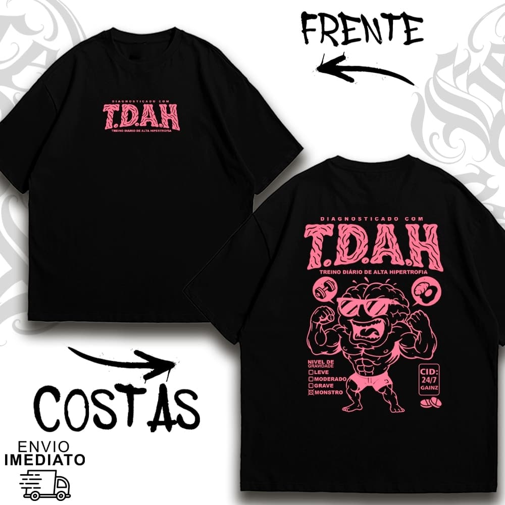 Camiseta Academia Treino TDAH Meme Engraçada Camisa Tradicional Unissex De Algodão