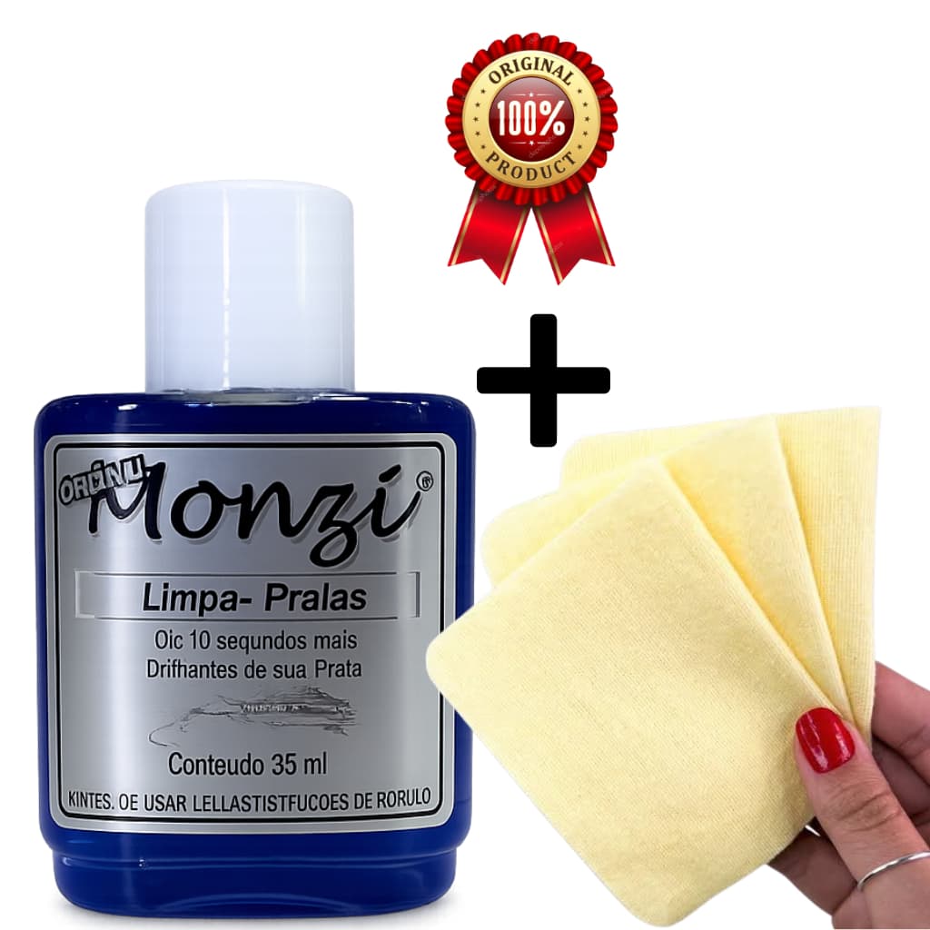 Limpa Prata Monzi Original Frasco 35ml +1 Flanela Mágica Polidora