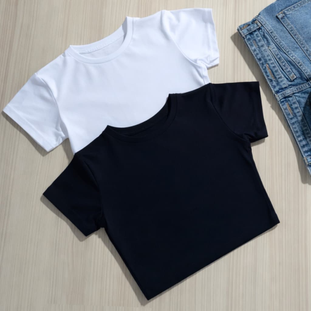 Kit 2 Cropped Feminino Blusas Manga Curta  Básica