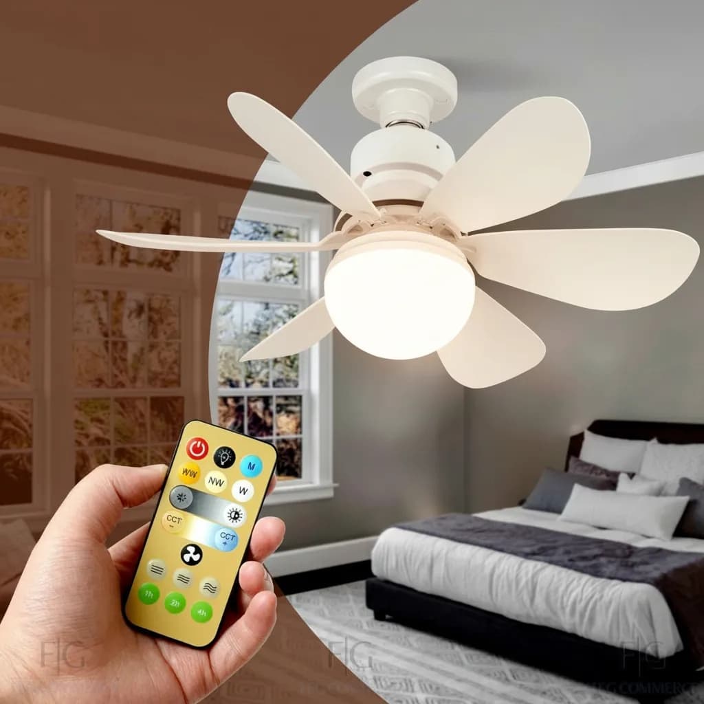 Lampada Led Ventilador De Teto 80W Potente Silencioso 6 Pás 42cm 3 Cores E27 Controle Remoto Bivolt
