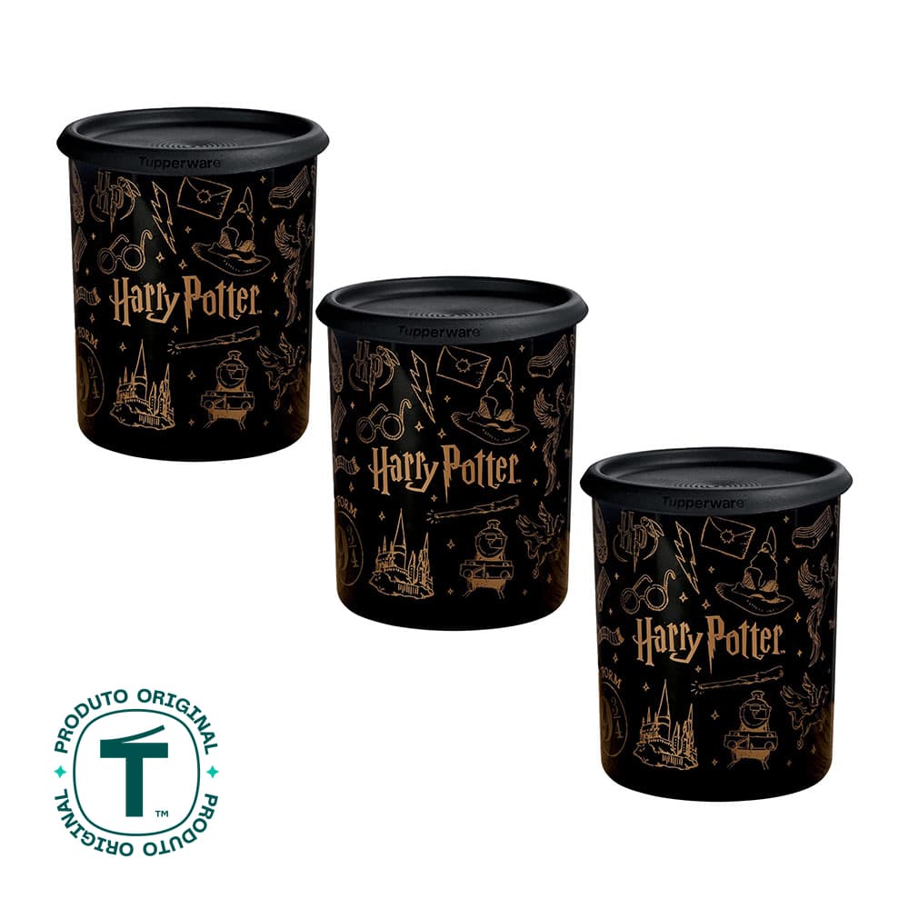 Kit 3 Potes Tupperware Instantânea Mágica Harry Potter Hogwarts Preto 2,25L