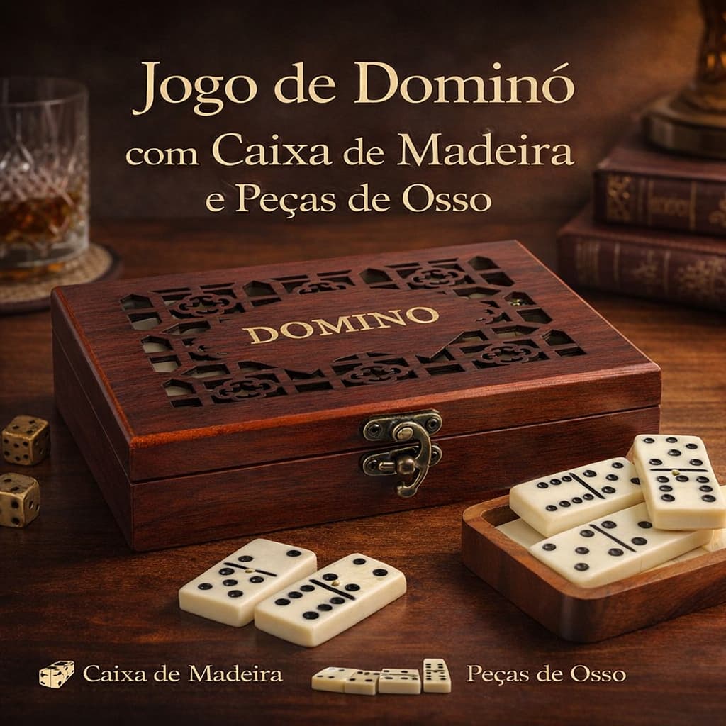 Jogo de Domino Profissional Caixa de Madeira Classico 28 Peças Domino de Luxo Peças de Osso