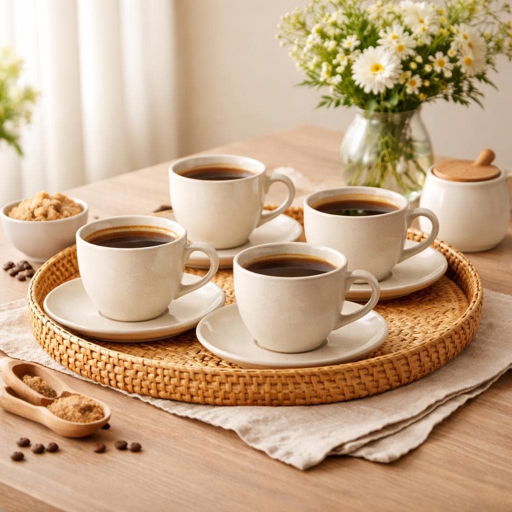 Jogo 4 Xícaras De Cerâmica 280ml C/Pires Café Chá Uso Diário Elegante