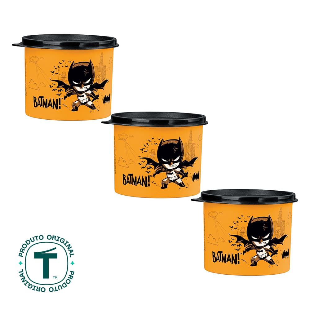 Kit 3 Potes Tupper Redondinha Kids Batman 500ml