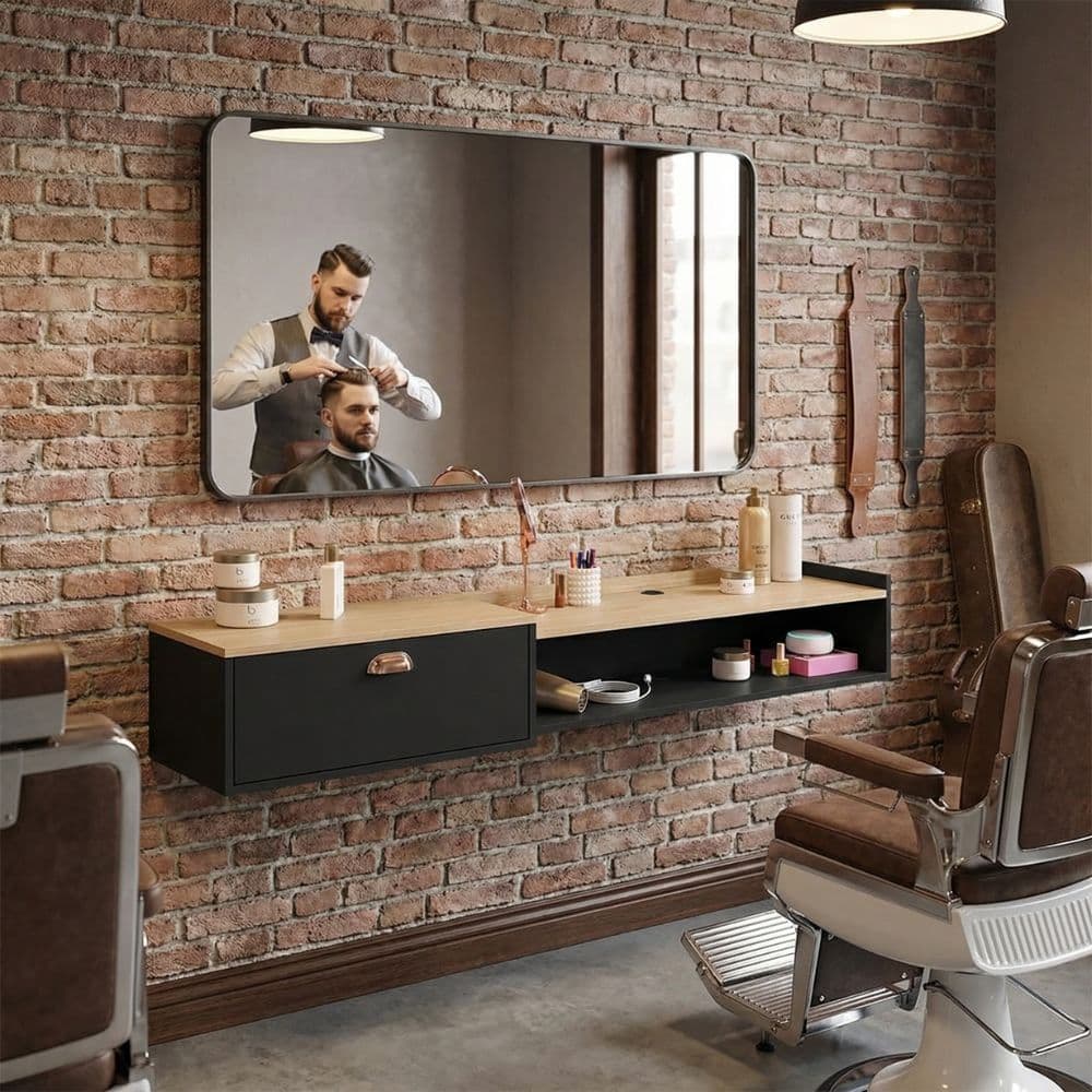 Bancada Balcão Auxiliar Suspensa 1 Porta Produtos Profissionais Barbearia Salão De Beleza Estética