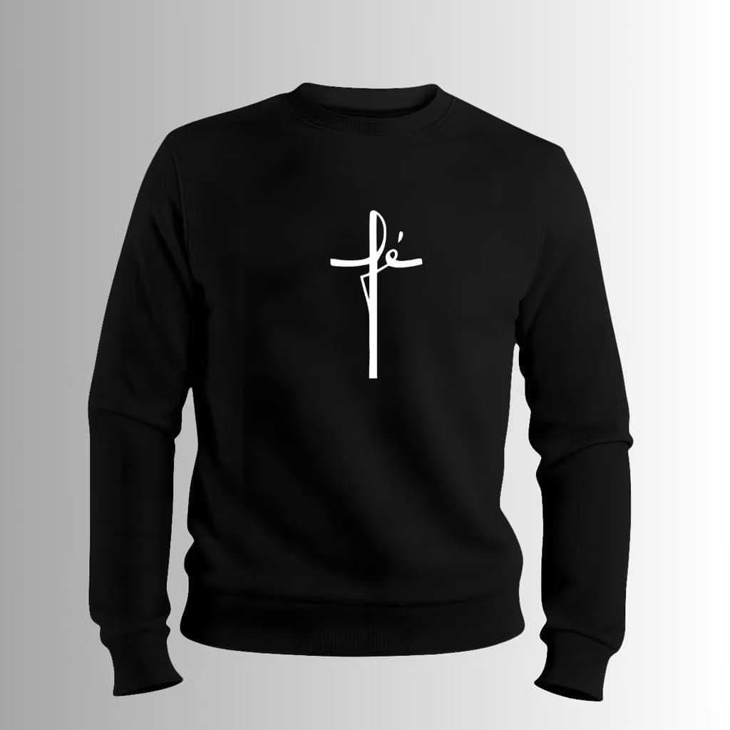 Blusa De Frio Moletom Careca Fé Elegante Algodão Quente Gola Redonda Casaco Gospel