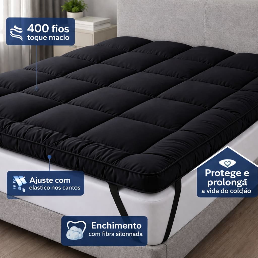 Pillow Top Queen Luxo 400 Fios – Toque Suave com Fibra Siliconada