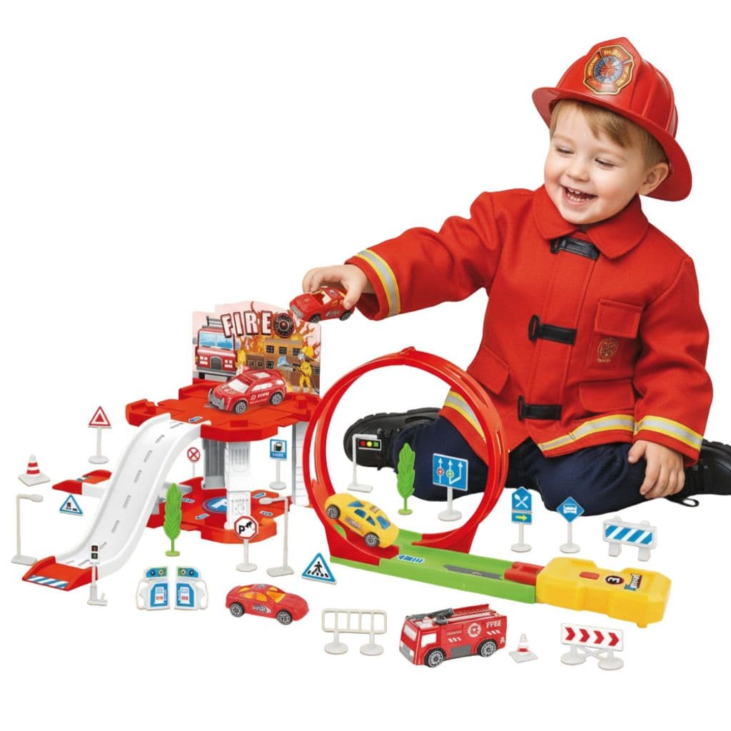 Pista Dinossauro Polícia Bombeiro Corrida Monta Monta Estacionamento Garagem Brinquedo Infantil