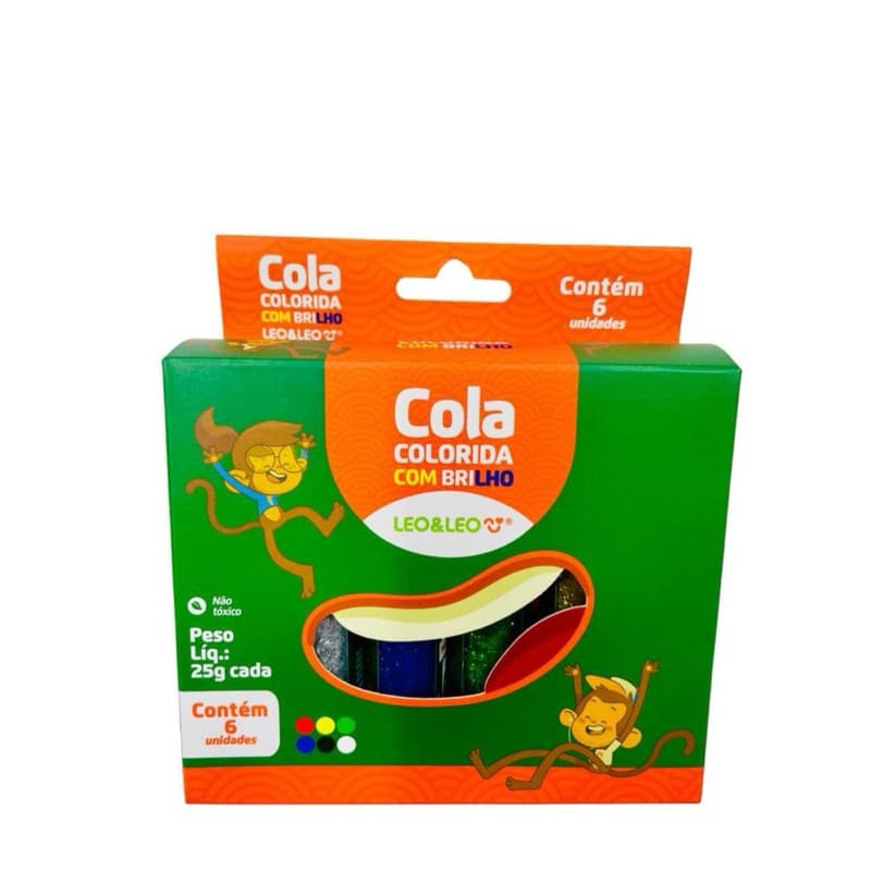🎨 Cola c/ Brilho Leo&Leo - Kit com 6 Cores (25g cada)