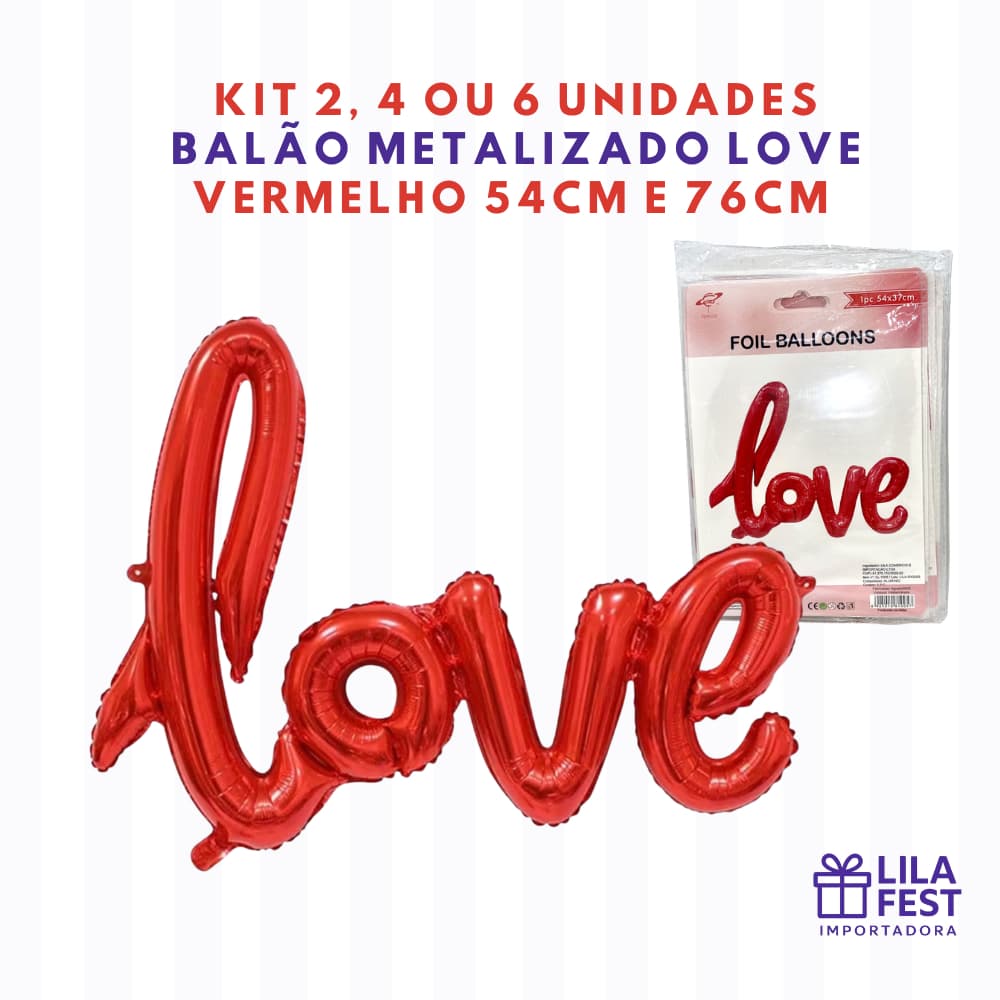 Balão Metalizado Love Vermelho 54cm e 76cm 1/2/4/6 Unid Decoração Romântica Namorados Casal Namoro Love Amor