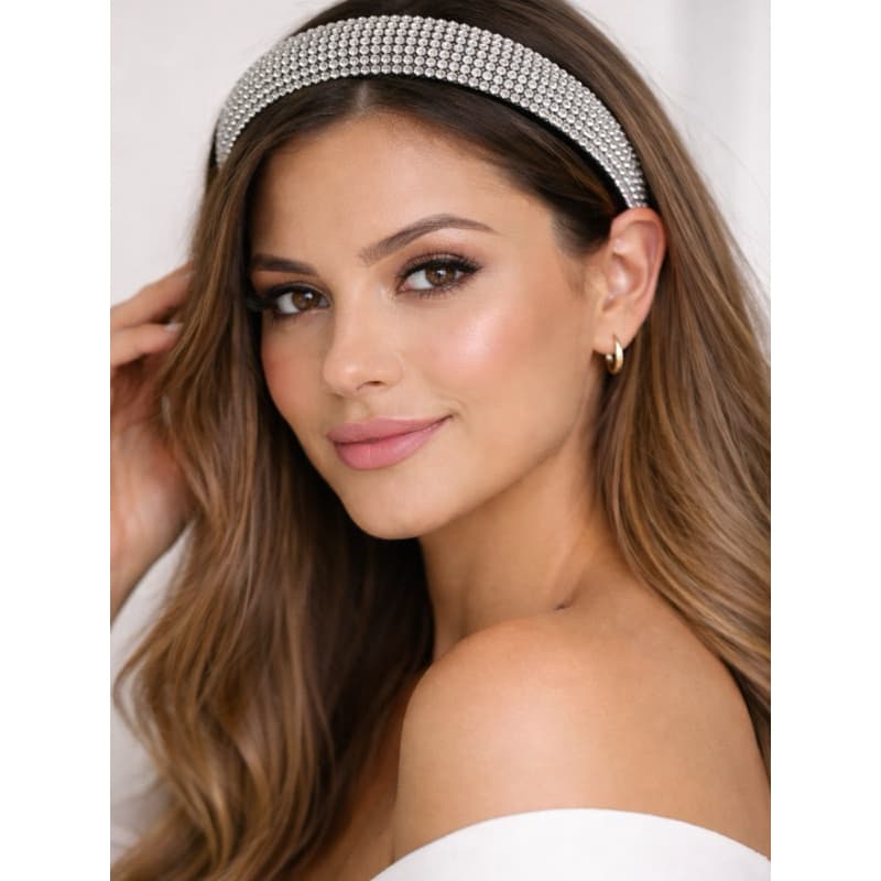 Tiara Feminina de Strass Brilhante Prata – Arquinho Largo Luxo para Cabelo Acessório Elegante Festa