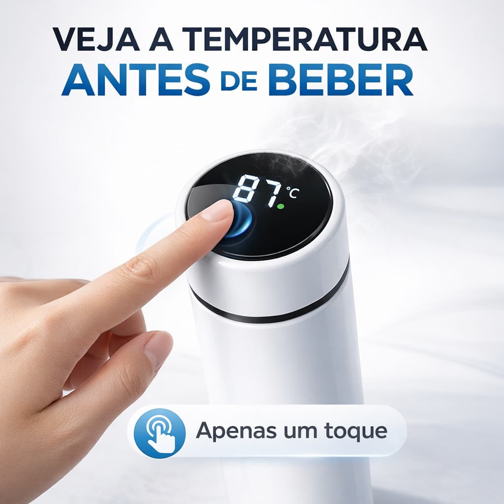 Garrafa Térmica Inteligente LED 500ml Inox com Termômetro Digital Touch e Infusor cor Branco