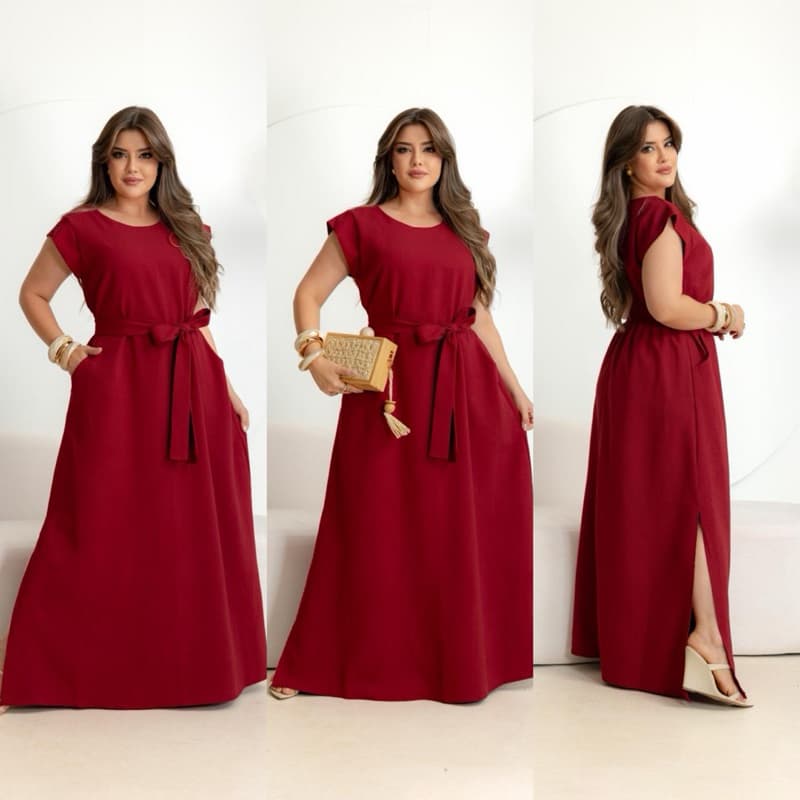 Vestido Longo Elegante Premium Cintura Marcada Fenda Moda Evangélica Tamanho Único (36 ao 44)🔥