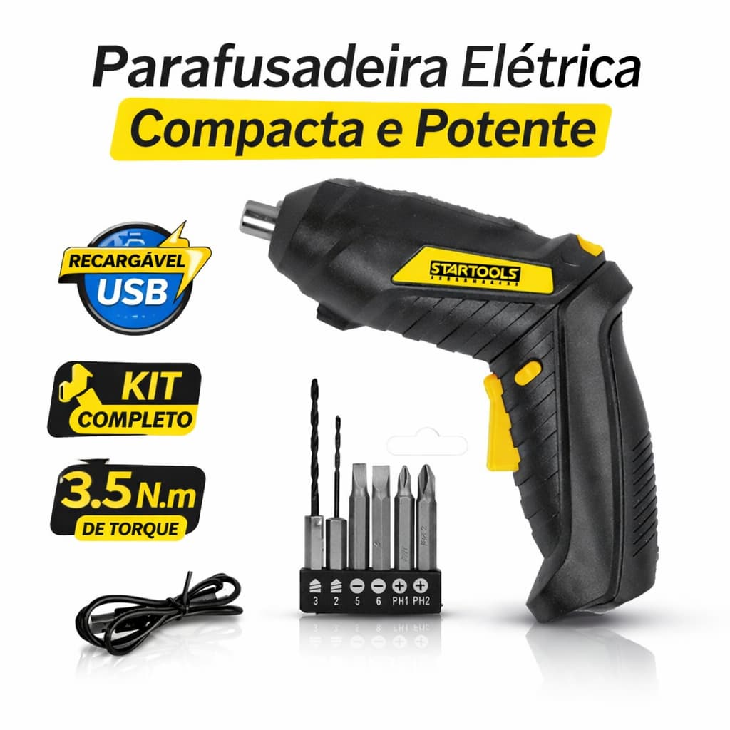 Mini Parafusadeira Elétrica Sem Fio Bateria Bits Chave Fenda Phillips Kit Montar Móveis Conserto