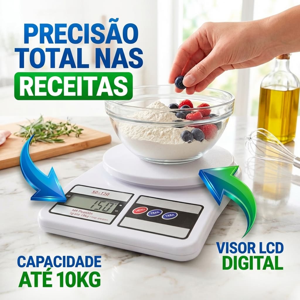 Balança De Cozinha Digital LCD 10kg Com Tara Para Receitas e Dieta
