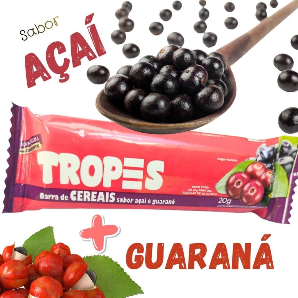 Barra de Cereais Açai e Guaraná Cereal Tropes 20g Kit com 05 barras