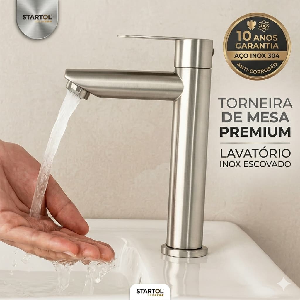 Torneira Retro Inox Escovada Alta Durabilidade Design Elegante Lavatorio Mesa