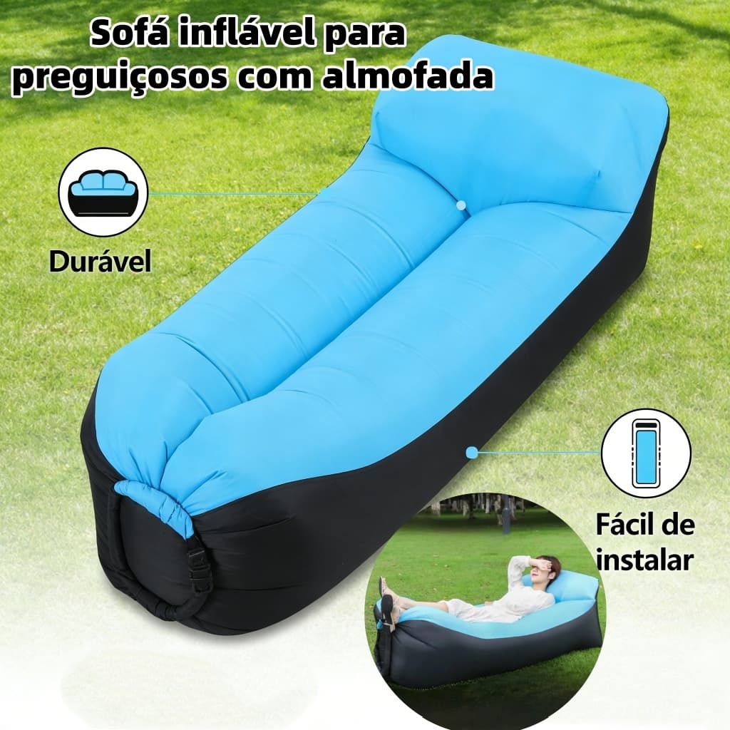 Sofá-Cama Inflável para Preguiçosos - Portátil para Acampamento, Sesta, Praia e Uso Interno