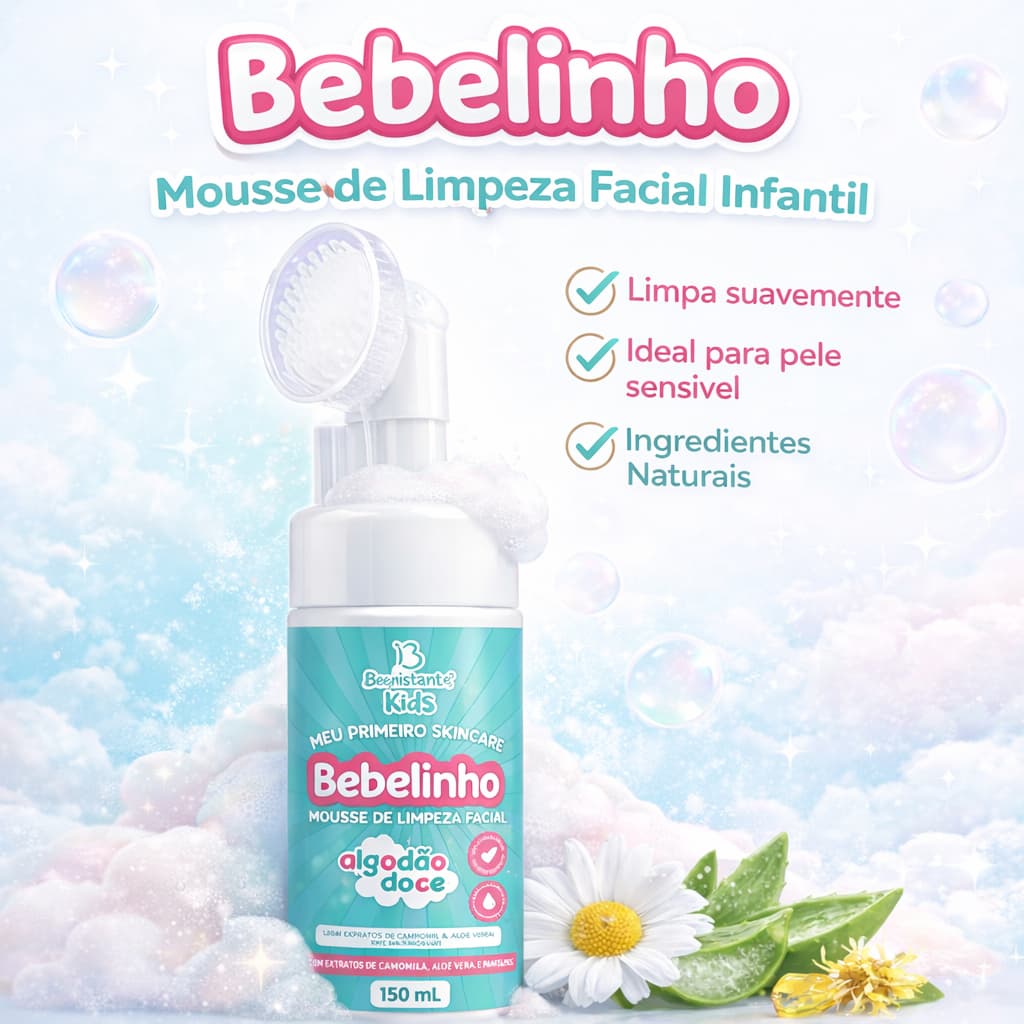 Mousse Limpeza Facial Infantil Bebelinho Algodão Doce Suave Pele Sensível Hipoalergênico