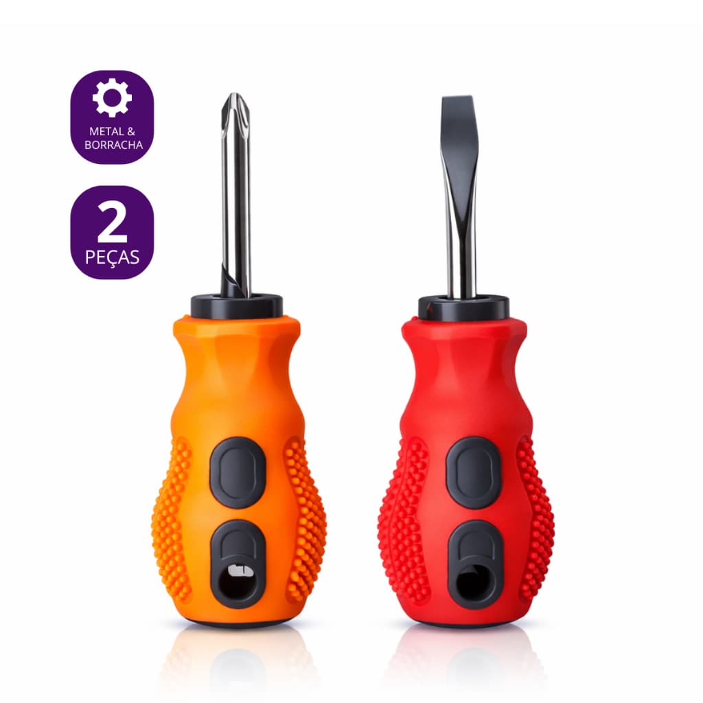 Kit 2 Chaves Toco Fenda e Philips 2 pçs Metal e Borracha