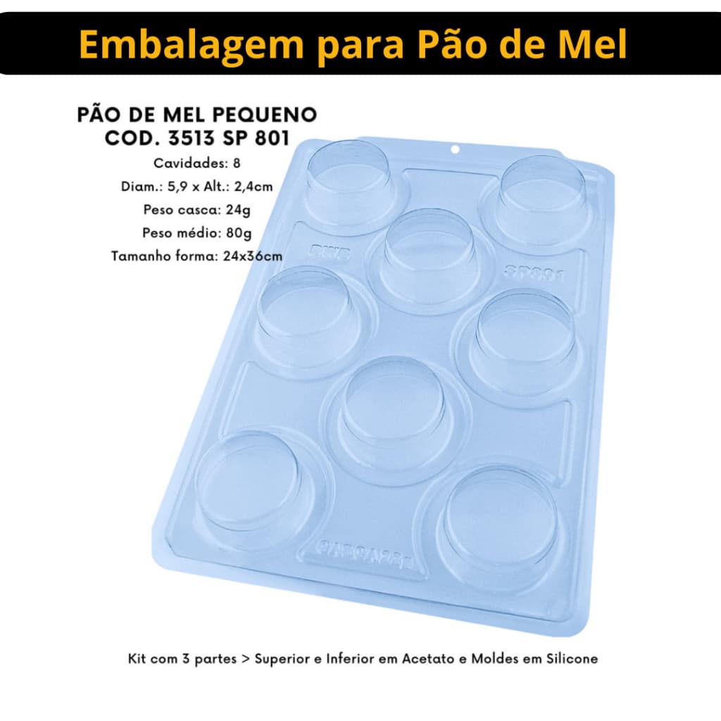 Forma p/ Chocolate Pão de Mel Cod. 3513/ SP 801 Semiprofissional 3 Partes c/ Silicone Bwb