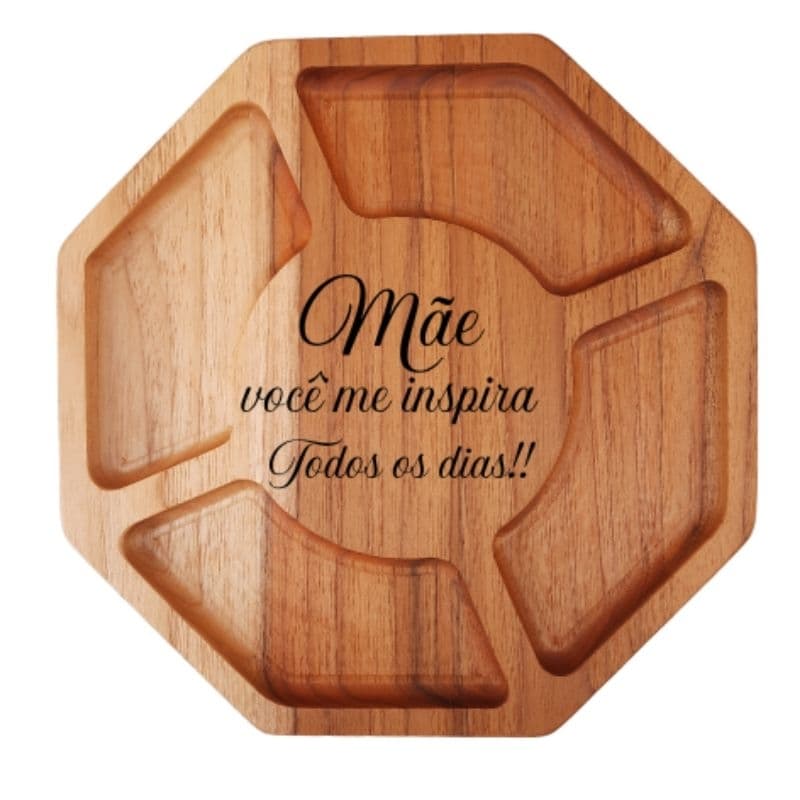 Petisqueira de Madeira para Dia das Mães Tábua de Petiscos Personalizada com frase carinhosa Presente Criativo para Mãe