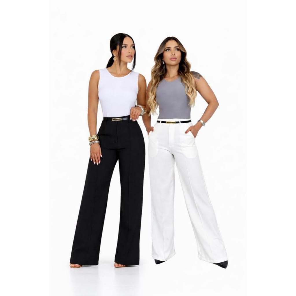 Kit 2 Calça Alfaiataria Feminina Pantalona Premium Elegante Com Cinto Fino