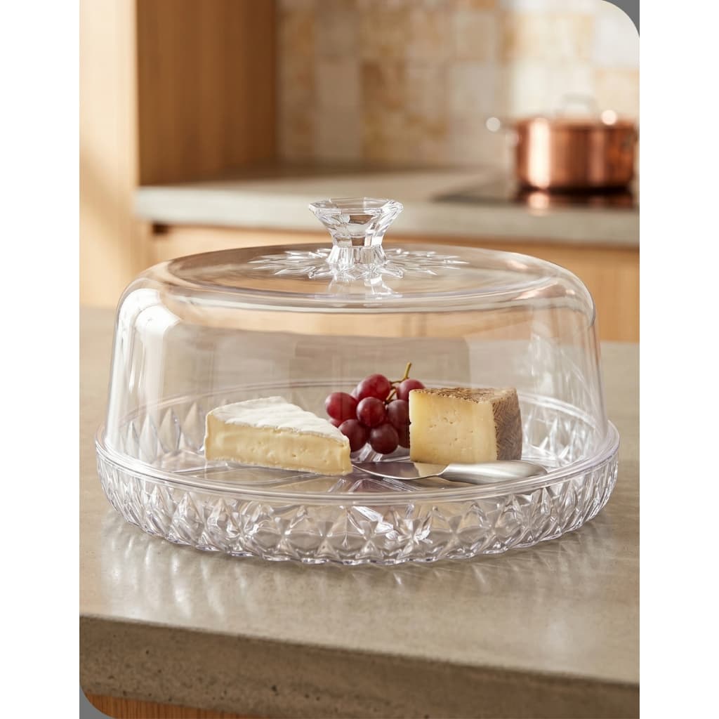 Queijeira Plasutil Glamour Cristal Acrílico Transparente com Tampa e Puxador Elegante para Mesa