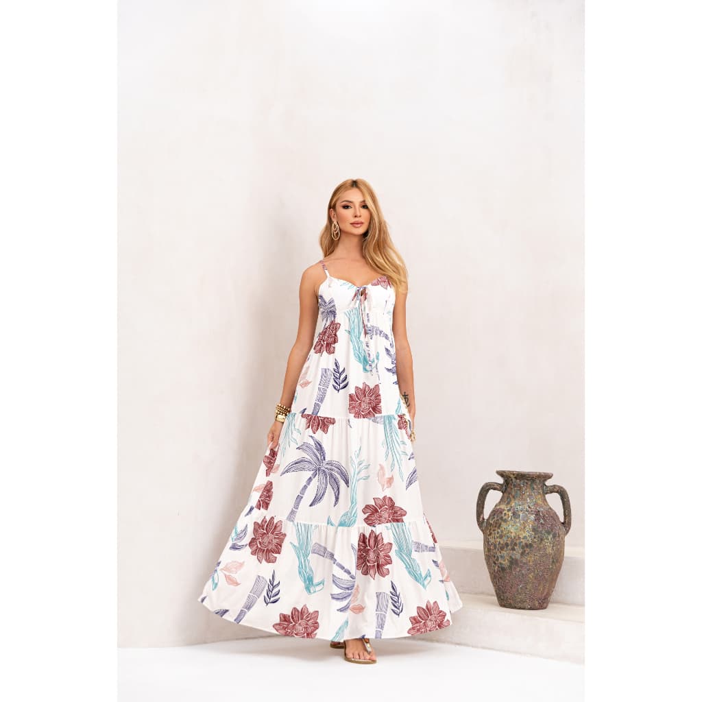 Vestido Longo Feminino com Bojo e Alça Regulável – Caimento Fluido