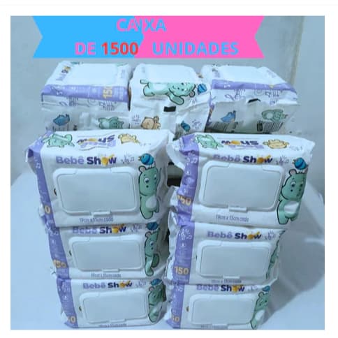 Caixa Com 1500 Unidades Lencinhos Bebe Toalha Umedecido Marca Bebê Show Com Tampa