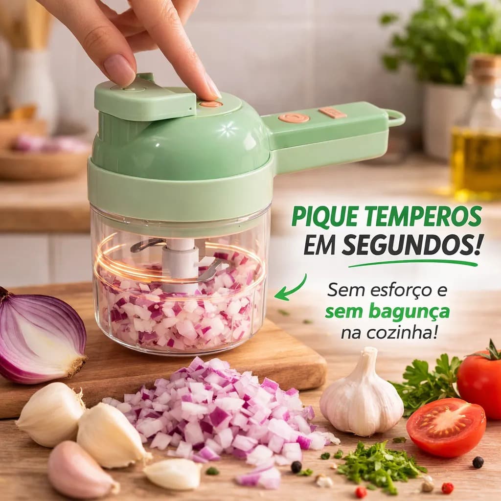 Triturador Elétrico Alimentos 4 em 1 Sem Fio Recarregável Mini Processador Cortador Cozinha Prático