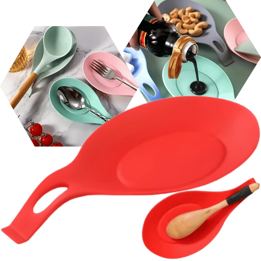 Apoio Silicone Vermelho Flexível para Talheres Manter Pia Limpa Cozinha Organizada Sem Sujeira
