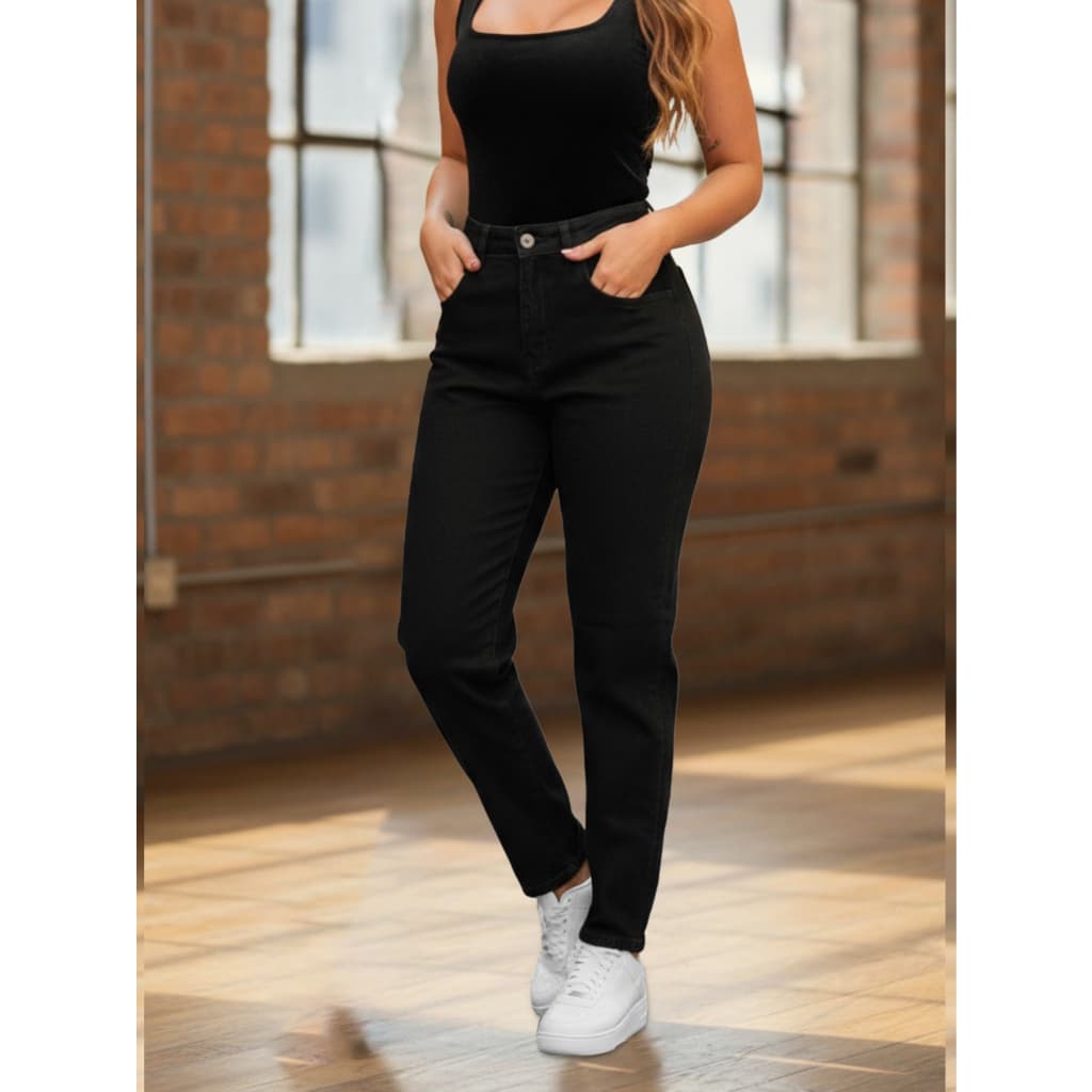 Calça Mom Jeans Feminina Cintura Alta Tecido Grosso Premium