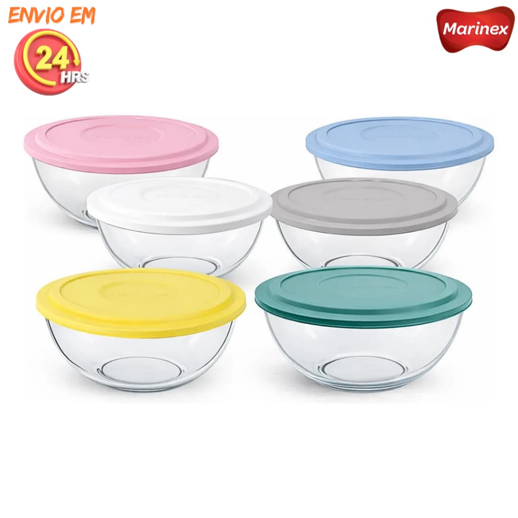 Tigela Bowl Marinex Plus 3 Litros Pote Preparo Tampa Plástica Saladeira Vidro Temperado