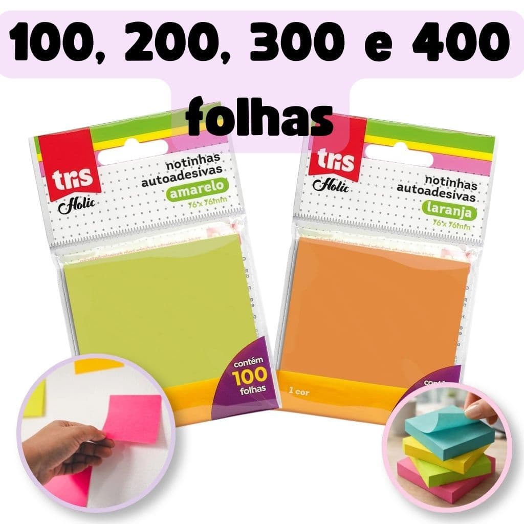 Kit bloco notas adesivas 76x76 100 200 400 folhas adeviso anotações cores neon