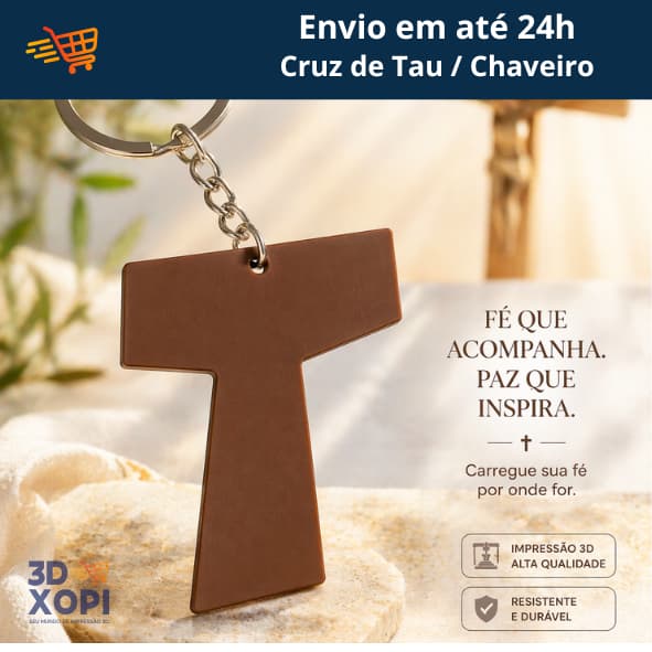Chaveiro Religioso Cruz Tau  – Presente Católico em Impressão 3D