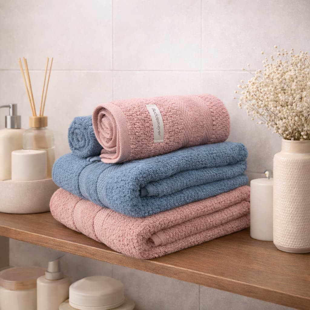 Jogo de Toalhas Buddemeyer Vanilla Rosa e Azul 4 Peças Banho e Rosto 100% Algodão Extra Soft