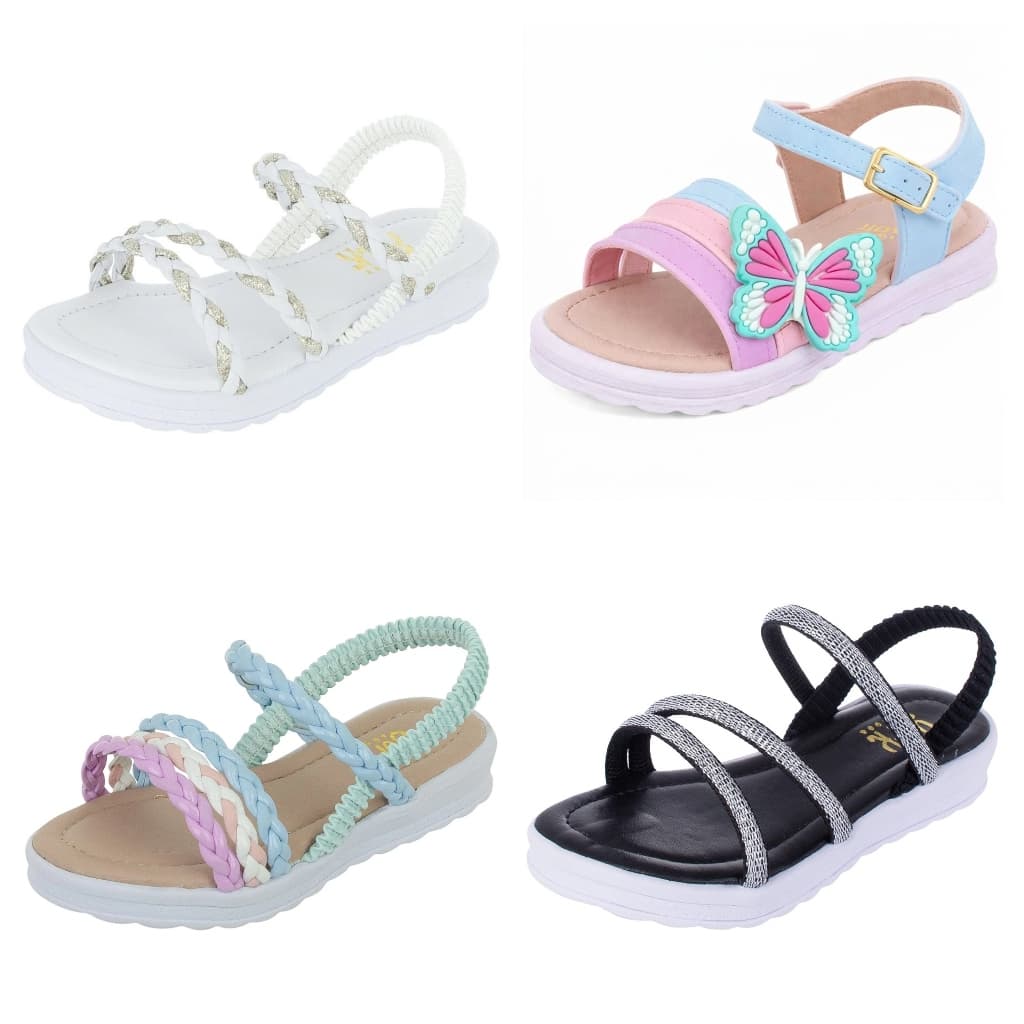 Kit Infantil Feminino  4 Pares  Sandália Meninas Leve Antiderrapante Do 20 ao 34 2 Pares